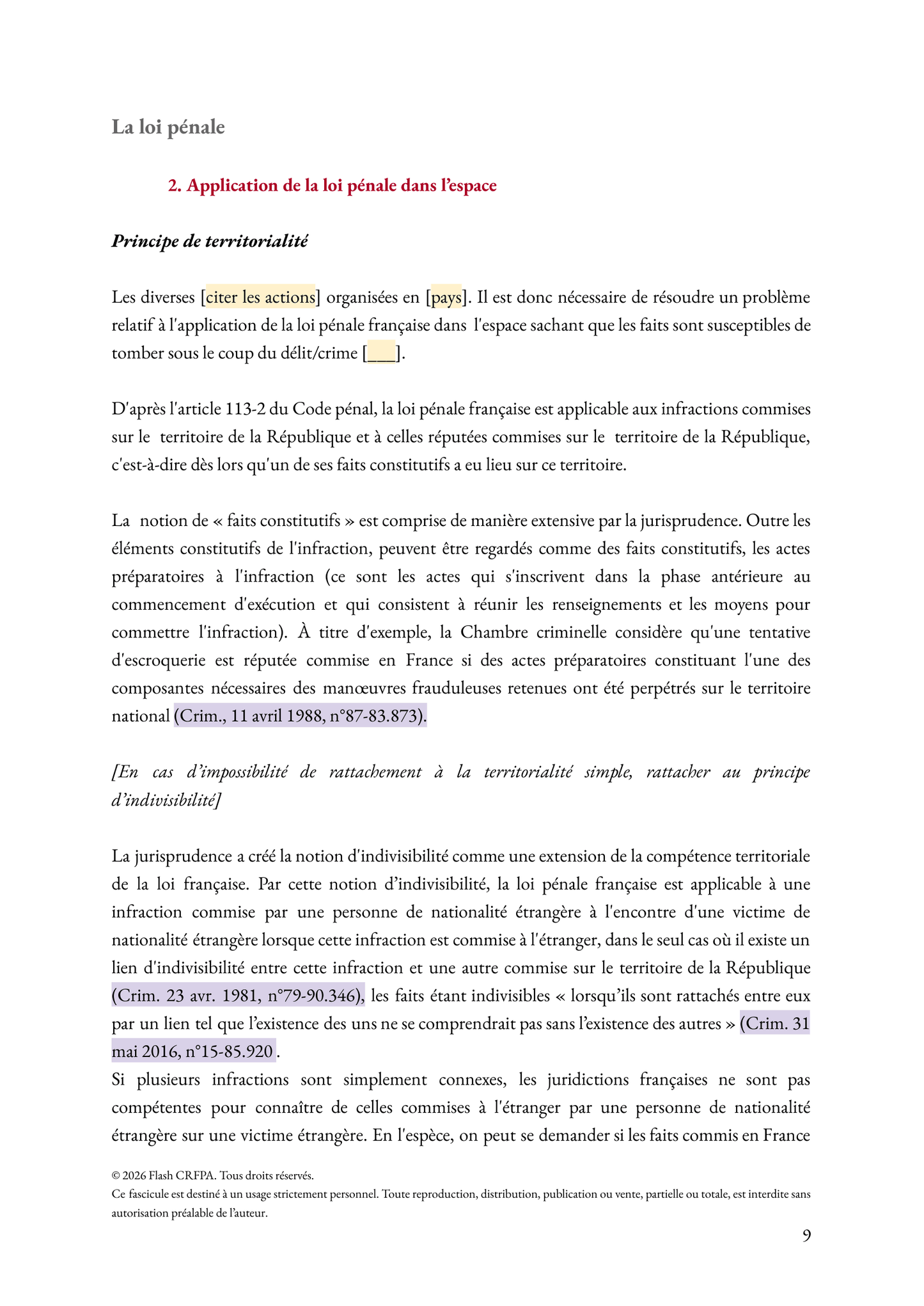 Le droit pénal - Fascicule de majeures et plans types